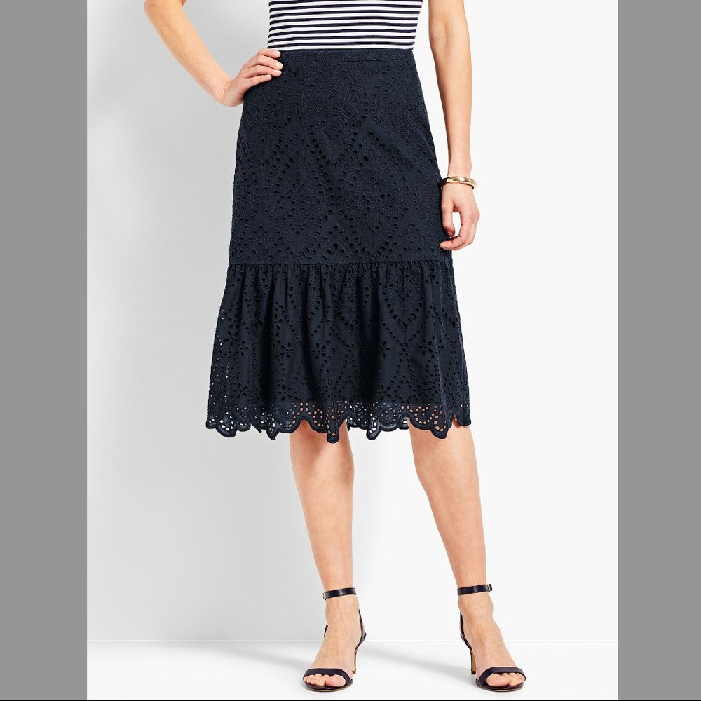 Talbots Navy Blue Eyelet Fit-and-Flare Skirt NWT